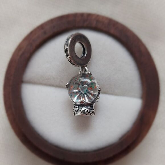 925 Silver Snow Globe Dangle Charm - Picture 1 of 8